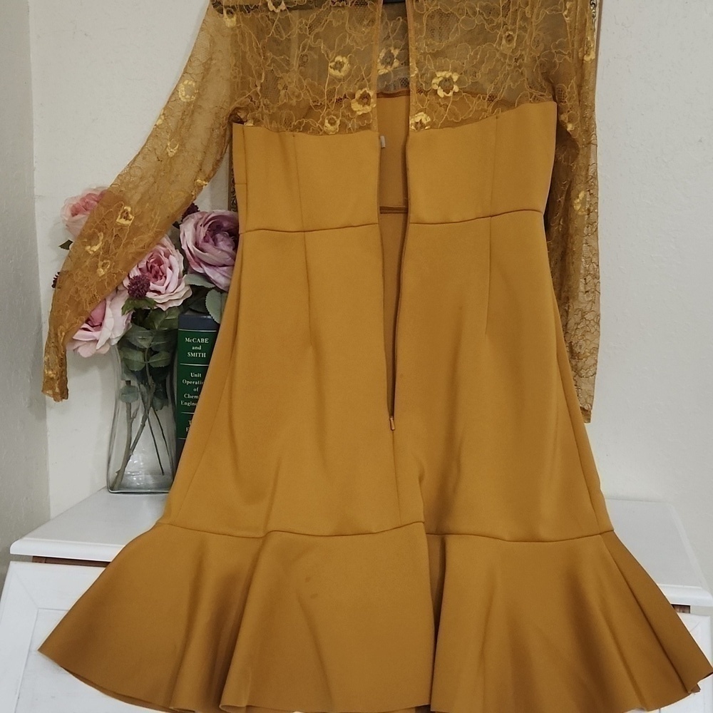 ASOS Delicate Lace & Scuba Ruffle Shift Mini Dress Fall Party Wedding Guest Glam - Picture 11 of 14
